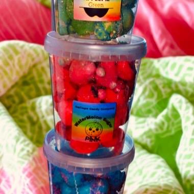 Cotton Candy Blue, Apple Pie Green and Watermelon Sugar Pink, Cocoa StrawBerries & Cream Red